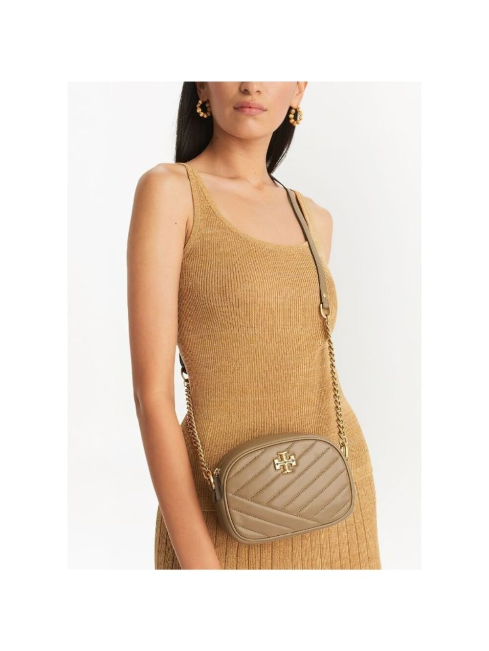 Tory Burch Kira Chevron Small Camera Crossbody Bag Classic Taupe OS